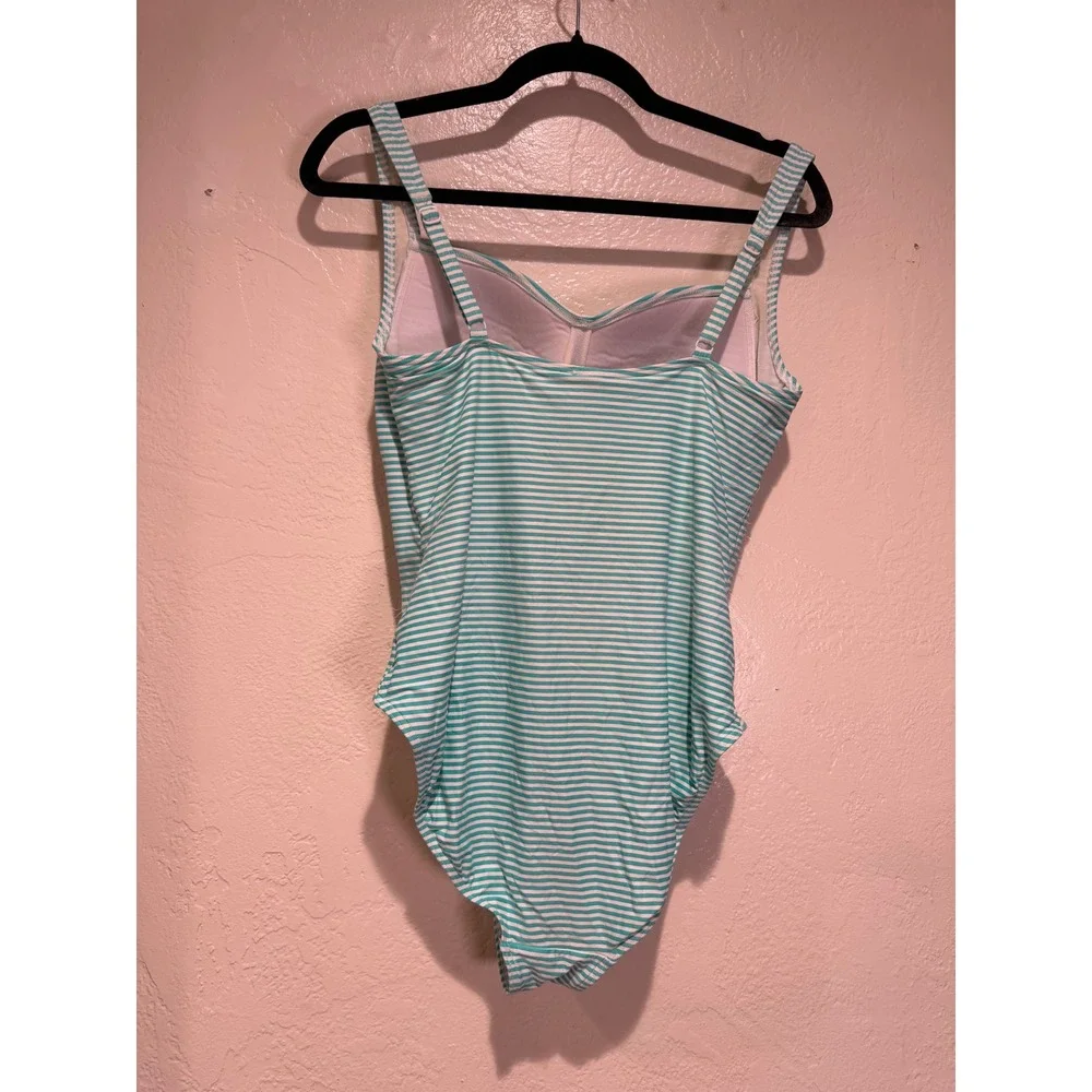 Bond-Eye Australia Teal White Striped Ruched One Piece Swimsuit US‎ 10 Multi Cup